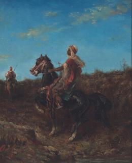 Adolf Schreyer - Two riders on horseback 12 x 9 3/4in (30.5 x 24.8cm)