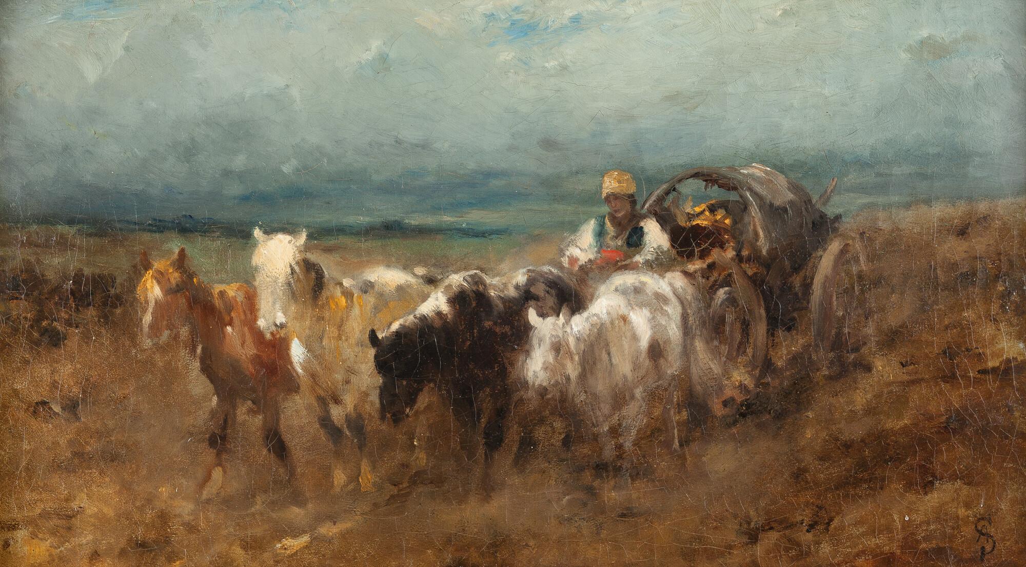 Adolf Schreyer - Walachisches Viergespann in der Puszta