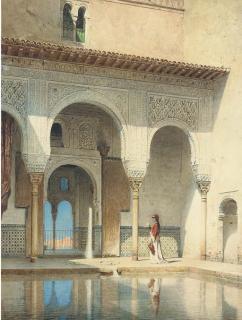 Adolf Seel - A courtyard in the Alhambra Palace, Granada