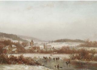 Adolf Stademann - A Dutch Winter Skating View