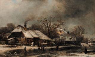 Adolf Stademann - A frozen village in winter