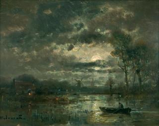 Adolf Stademann - Holländische Seelandschaft bei Mondschein.