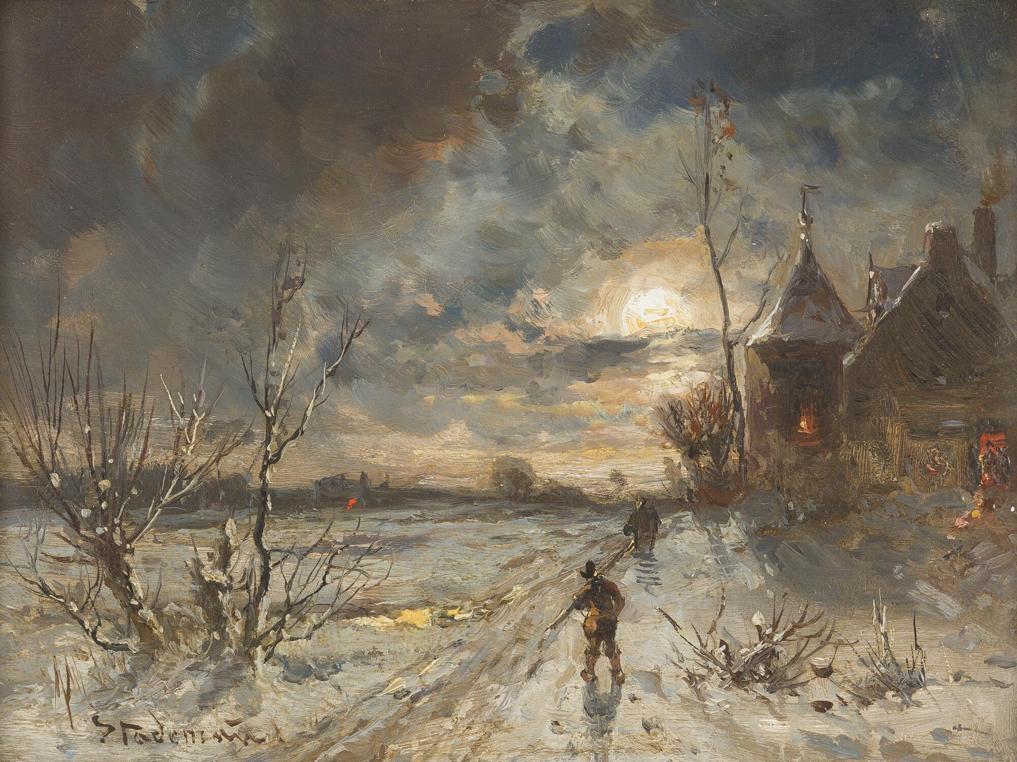 Adolf Stademann - Nächtliche Winterlandschaft.