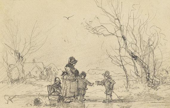 Adolf Stademann - Schlittschuh laufende Kinder am See