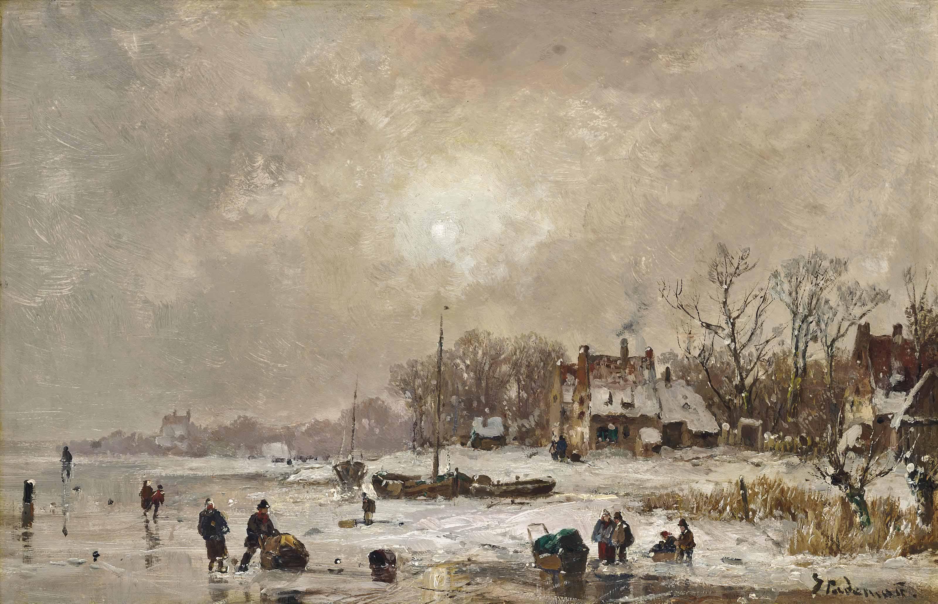 Adolf Stademann - Skaters at the side of the lake