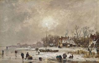 Adolf Stademann - Skaters at the side of the lake