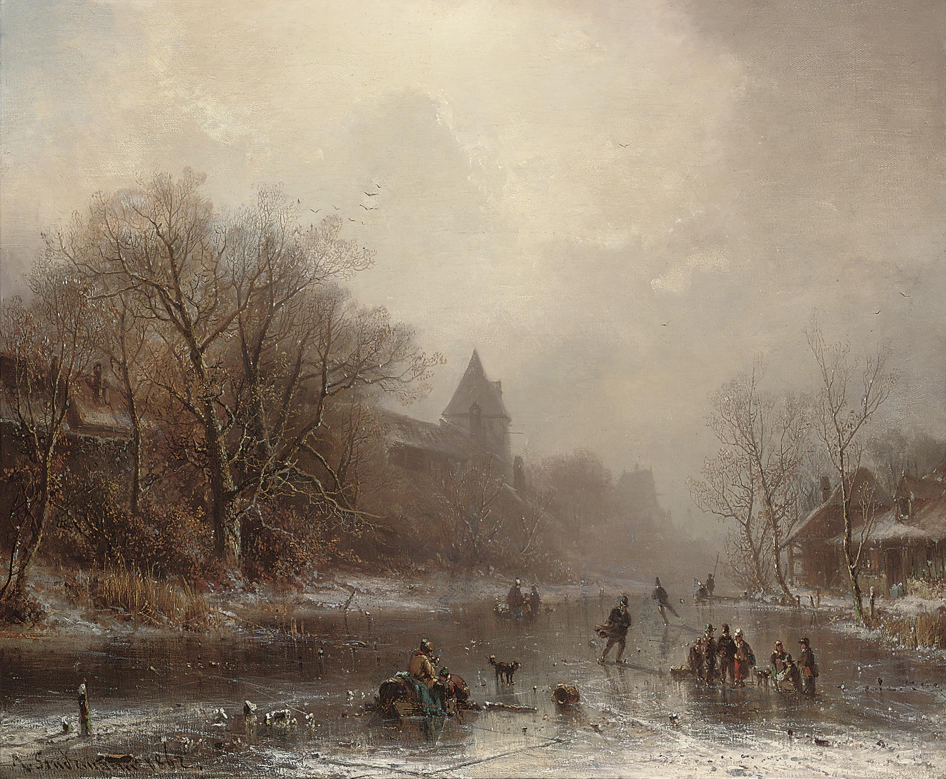 Adolf Stademann - Skaters in a winter landscape