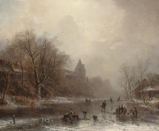 Adolf Stademann - Skaters in a winter landscape