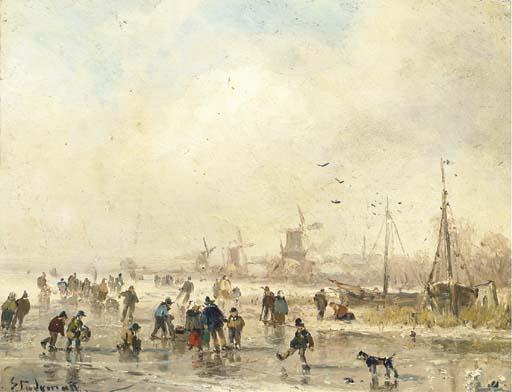 Adolf Stademann - Skaters on the ice, Holland