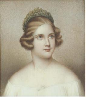 Adolf Theer - Jenny Lind (1820-1887), in white dress, crown of laurels in her curled light brown hair