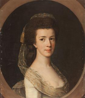 Adolf Ulrik Wertmüller - Porträt einer Dame mit Schleier im gemalten Oval.