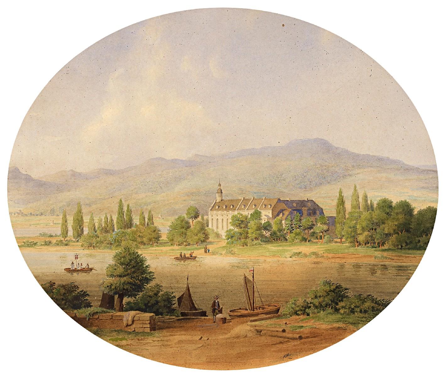 Adolf Wegelin - Zwei Aquarelle. Maria Laach. Kloster Nonnenwerth am Rhein