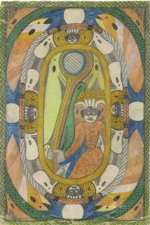 Adolf Wölfli - Sitzende Figur Mit Krone Und Maske Im Oval