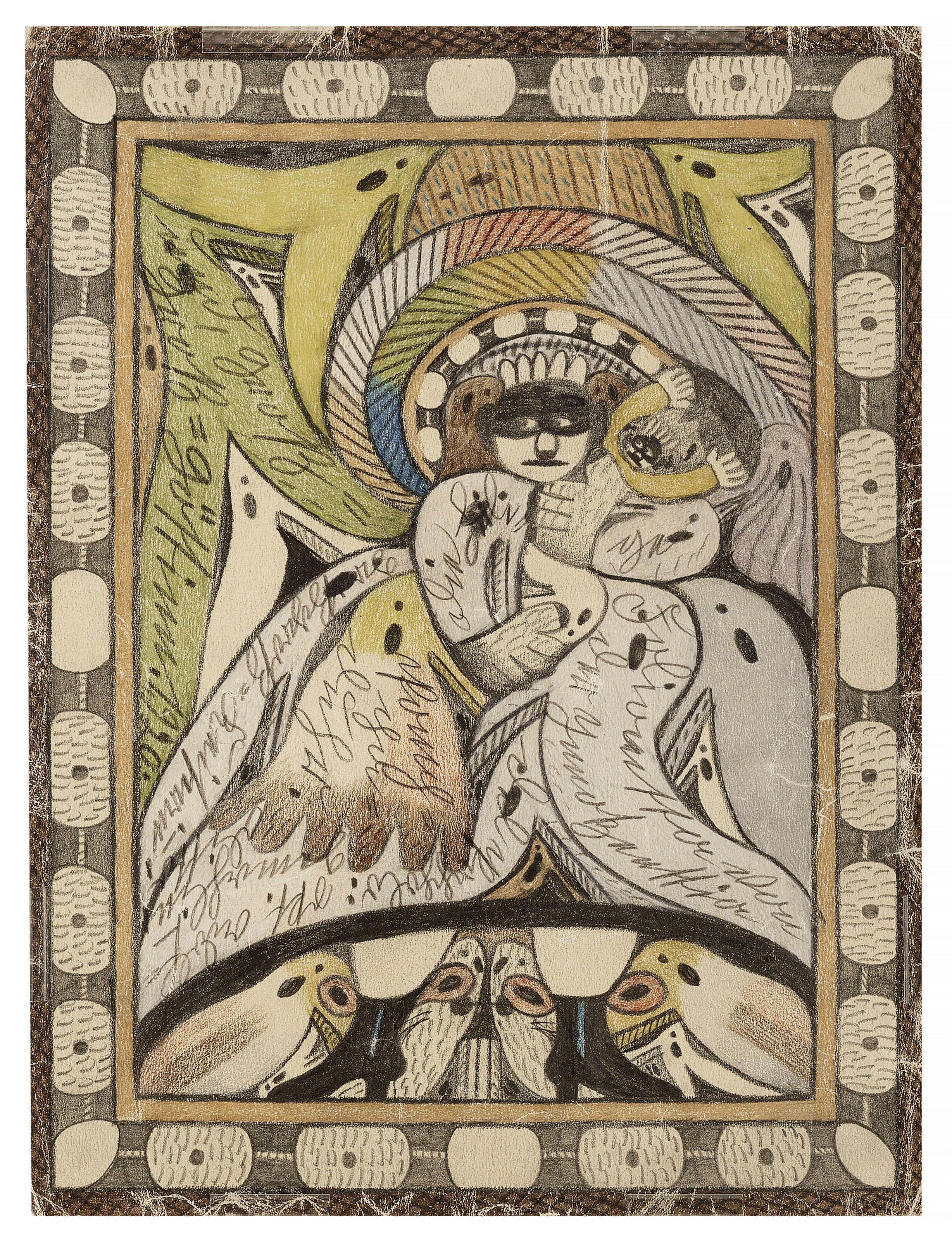 Adolf Wölfli - Untitled (the masked man), double sided, 1920