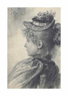Adolph Friedrich Erdmann Von Menzel - A young woman seated, in profile, bust length, wearing a hat