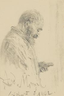 Adolph Friedrich Erdmann Von Menzel - Profile study of a man with sketching block and pencils