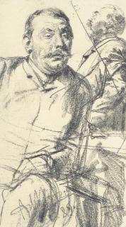 Adolph Friedrich von Menzel - A seated man looking down to the right, a bearded figure seen in profile beyond