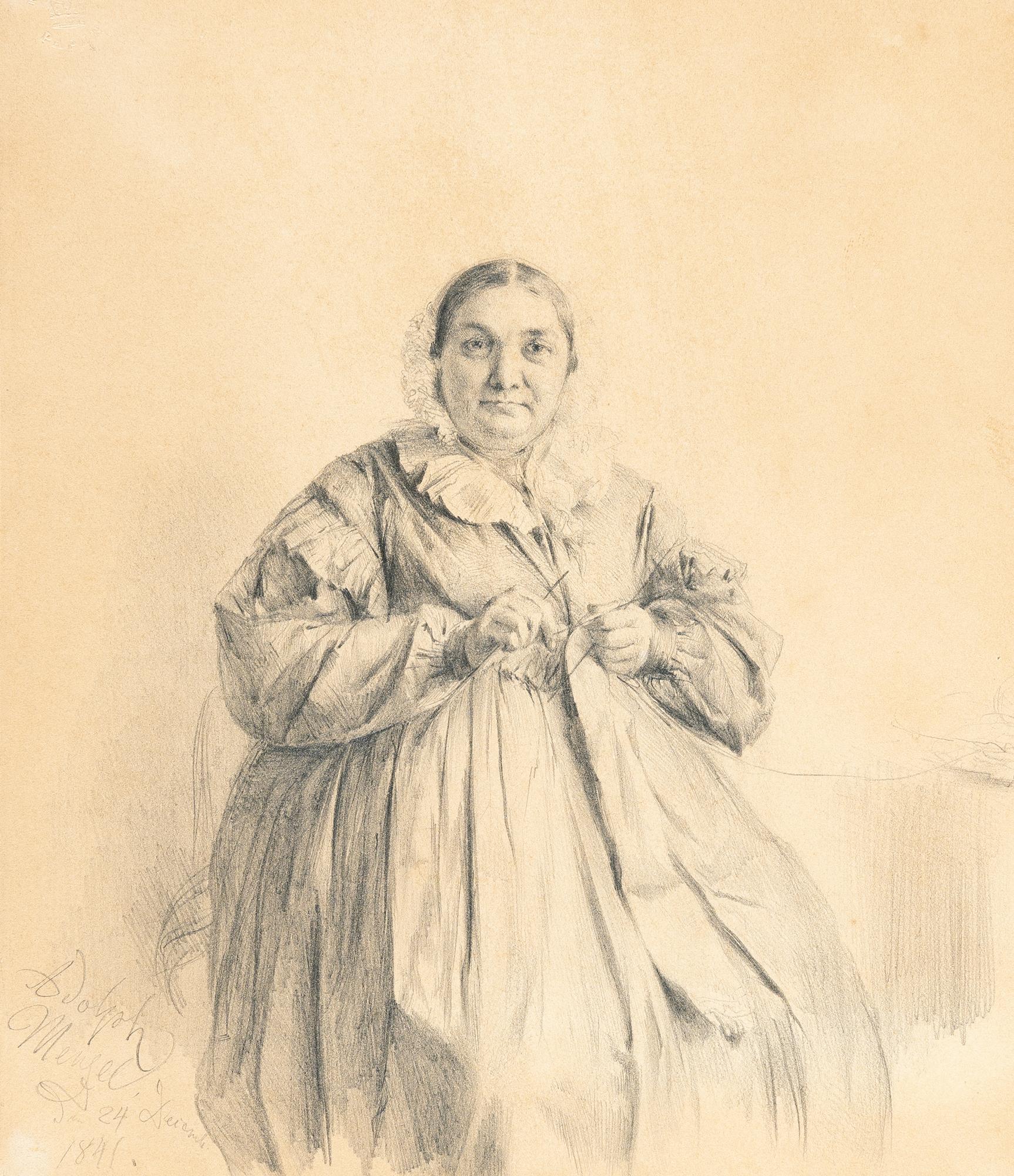Adolph Menzel - Friederike Steinert, strickend