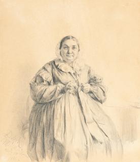 Adolph Menzel - Friederike Steinert, strickend