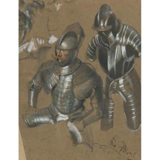 Adolph Menzel - German Study Of A Knight And Suit Of Armor
