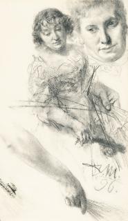 Adolph Menzel - Kopf- und Armstudien einer jungen Frau