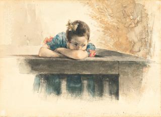 Adolph Menzel - Mädchen an der Balustrade