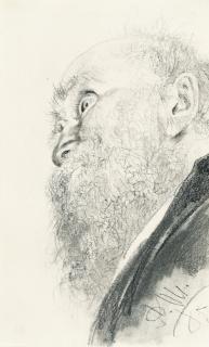 Adolph Menzel - Profil eines bärtigen Alten (in Untersicht)