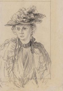 Adolph von Menzel - Portrait Of A Woman Wearing A Hat