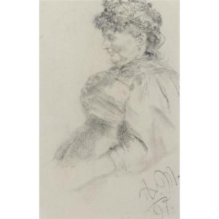 Adolph von Menzel - Profile Of A Seated Woman