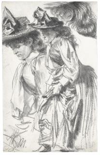 Adolph Von Menzel - Studies Of A Standing Woman, Wearing A Hat And Leaning Forward