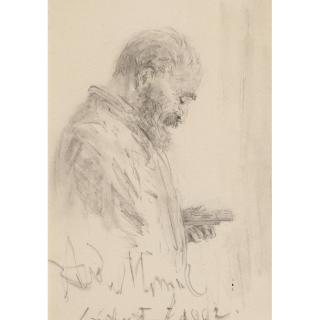 Adolph Von Menzel - Study Of A Man Holding A Sketch Pad And A Box Of Pencils