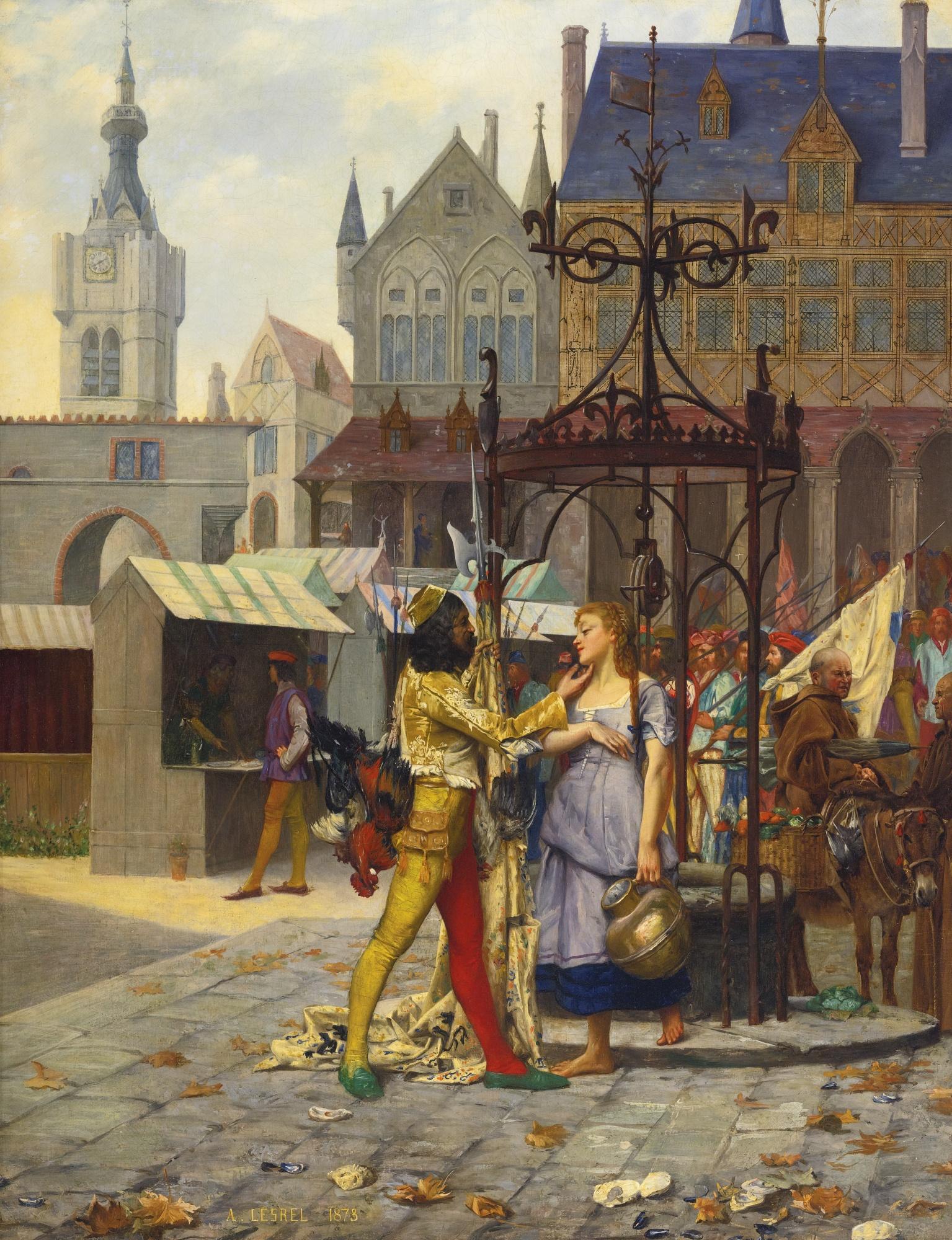 Adolphe-Alexandre Lesrel - Flirtation In The Town Square