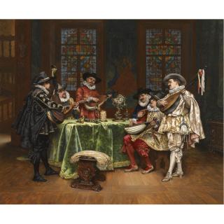 Adolphe-Alexandre Lesrel - French Interior With Troubadours