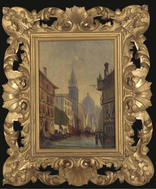 Adolphe Antoine Perrot - A Venetian Canal With River Traffic, A Cappriccio; And A Continental Street Scene
