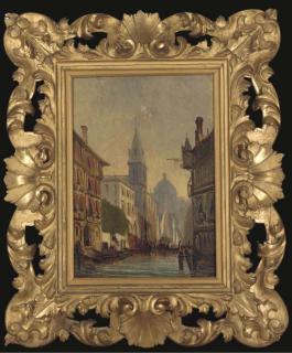 Adolphe Antoine Perrot - A Venetian Canal With River Traffic, A Cappriccio; And A Continental Street Scene
