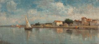 Adolphe Appian - Flusslandschaft mit Segelboot.