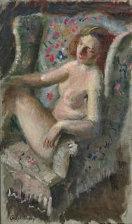 Adolphe Borie - Nude Seated in a Wing Chair 20 1/8 x 12 in. (51.1 x 30.5 cm.)