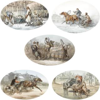 Adolphe Charlemagne - A Group Of Five Equine Genre Scenes