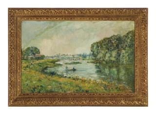 Adolphe Clary-Baroux - A rainbow over a river landscape