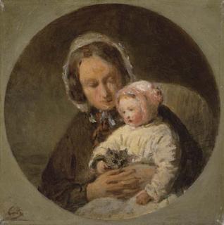Adolphe-Felix Cals - Mère Avec Son Enfant Et Un Chat