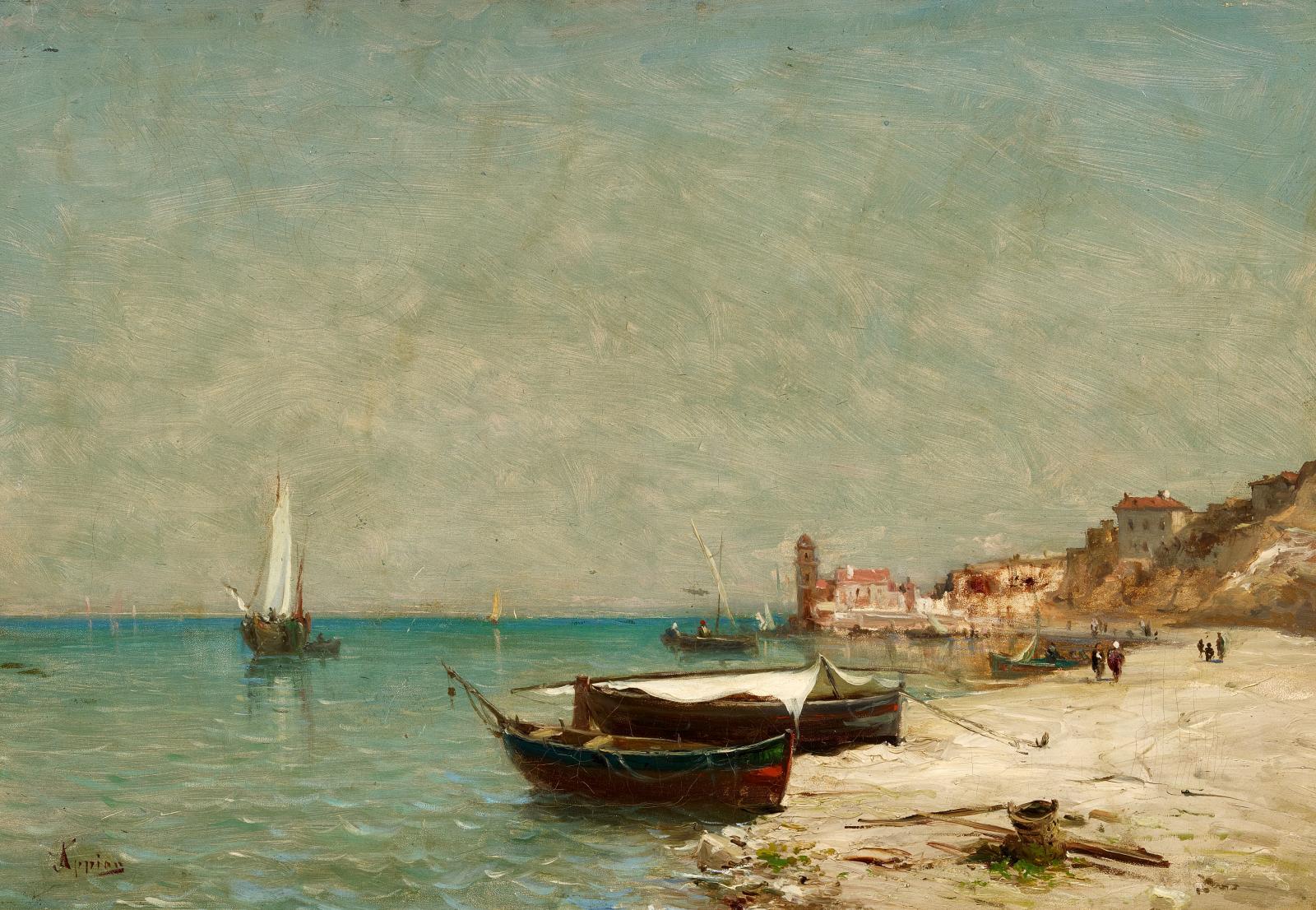 Adolphe Jacques Barthélémy Appian - Strandansicht mit Dorf