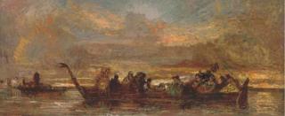 Adolphe Joseph Thomas Monticelli - An elegant party on the Venetian Lagoon