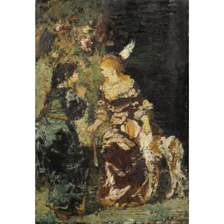 Adolphe-Joseph-Thomas Monticelli - Deux Femmes Et Un Chien