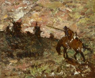 Adolphe Joseph Thomas Monticelli - Don Quixote tilting at the windmills