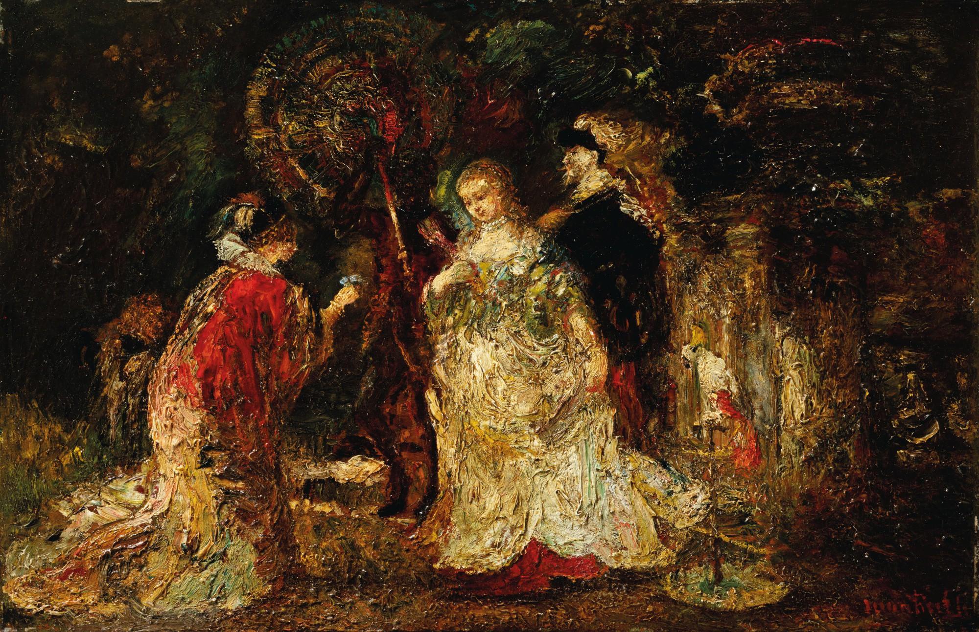 Adolphe-Joseph-Thomas Monticelli - ELEGANT WOMEN IN A PARK