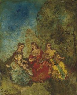 Adolphe Joseph Thomas Monticelli - Les Trois Dames D\'Honneur