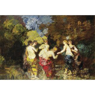 Adolphe-Joseph-Thomas Monticelli - Six Baigneusesadolphe Monticelli ; Six Bathers ; Signed Lower Left ; Oil On Panel