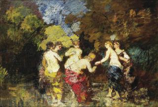 Adolphe-Joseph-Thomas Monticelli - Six Baigneusesadolphe Monticelli ; Six Bathers ; Signed Lower Left ; Oil On Panel