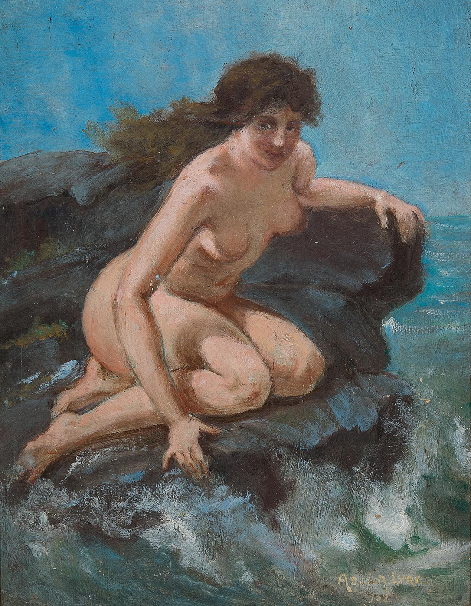 Adolphe La Lyre - Badende an felsiger Küste.