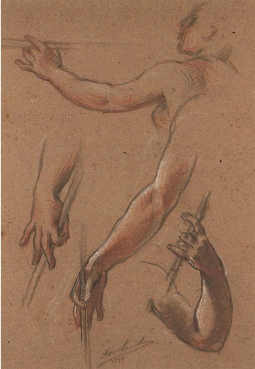 Adolphe La Lyre - Quatre Études De Bras Tenant Un Bâton